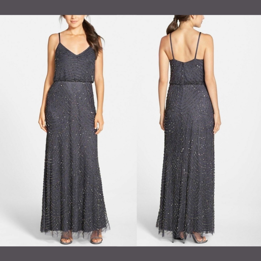 NEW Adrianna Papell Embellished Gown Gunmetal/Gold [ SZ‎ 2 ]